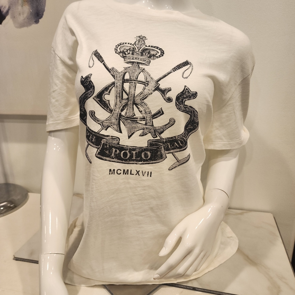 RALPH LAUREN, NWTO, blue label, womens size L, short sleeve t-shirt w/crest logo